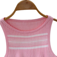 Women'S Pink Striped Sleeveless O Neck Stretchy Sundress Knit Bodycon Maxi Dress Pencil Summer Beach Vacation Daily Party Dress