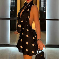 Halter Neck Party Dresses for Woman Polka Dot Dress Sexy Strappy Deep V Backless Vestidos New Fashion Leace-Up Temperament Slim
