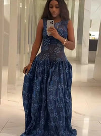 Sleeveless Dresses Woman High Waist Long Maxi Summer Dresses for Woman Royal Blue Casual Elegant Pleated Dress Sundresses