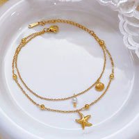 Stainless Steel Shell Starfish Necklace Bracelet Jewelry Set for Women Gold Color Chain Accessories Wedding Party Gifts New In