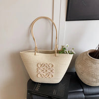 French-Style Woven Tote Bag Beach Vacation Style Single-Shoulder Bag, Large-Capacity Handbag Fashionable Market Basket Straw Bag
