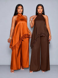 Ensemble 2 Pièces Femme Satin Licou Dentelle