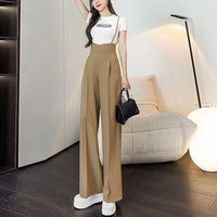 Summer Female Queen Casual Versatile High Waisted Overalls with Suspenders Wide Leg Pantsfor Women Daily Wear