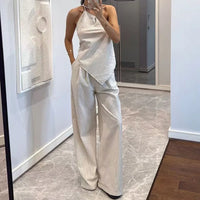 New Women'S Summer Commuting Outfits Fashion Asymmetrical Sleeveless Top + Pants 2 Piece Casual Striped Printed Straight Suits