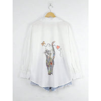 Plus Size 1XL-5XL Women'S Fashion Spring Autumn Cat Print Blouse Shirt Women'S Casual White Shirt Tops