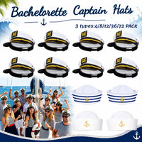 4-72PCS Captain Hats Adjustable White Sailors Hats Bachelorette Party Caps for Wedding Yacht Rock Theme Party Photo Props