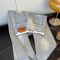 American Vintage Ripped Patchwork Jeans for Women New Spring Fall Light Blue High Waist Slim Loose Wide Leg Denim Trousers Stree