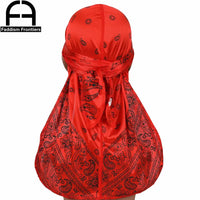 Premium Men Silk Durag Paisley Design Printing Silky Durags Long Straps Headwear Head Scarf Wave Cap Headwrap Durags