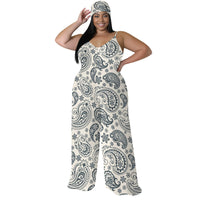 Plus Size Animal Print Jumpsuit - Strapless Wide Leg Romper with Scarf, Sexy Palazzo Pants for Women