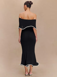 Patchwork Sexy Strapless Ruffles Women Midi Dress Black Backless High Waist Dress Spring Slim Elegant Party Clubwear