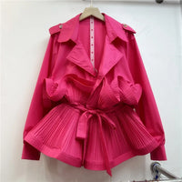 Shirt Women Ruffles Top Turn down Collar Pleated Lace up Tight Waist Overshirt Female Shirts Tops Spring 2026 Office Lady
