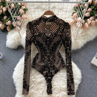 Summer Chic Streetwear Flocking Slim Bodysuit Women Sexy Backless Rompers Female Fashion Korean Bodycon Jumpsuits