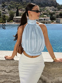 Lace up Backless Halter Tops for Woman Clothes Summer 2026 Fashion Sexy Crop Top C70-CG16
