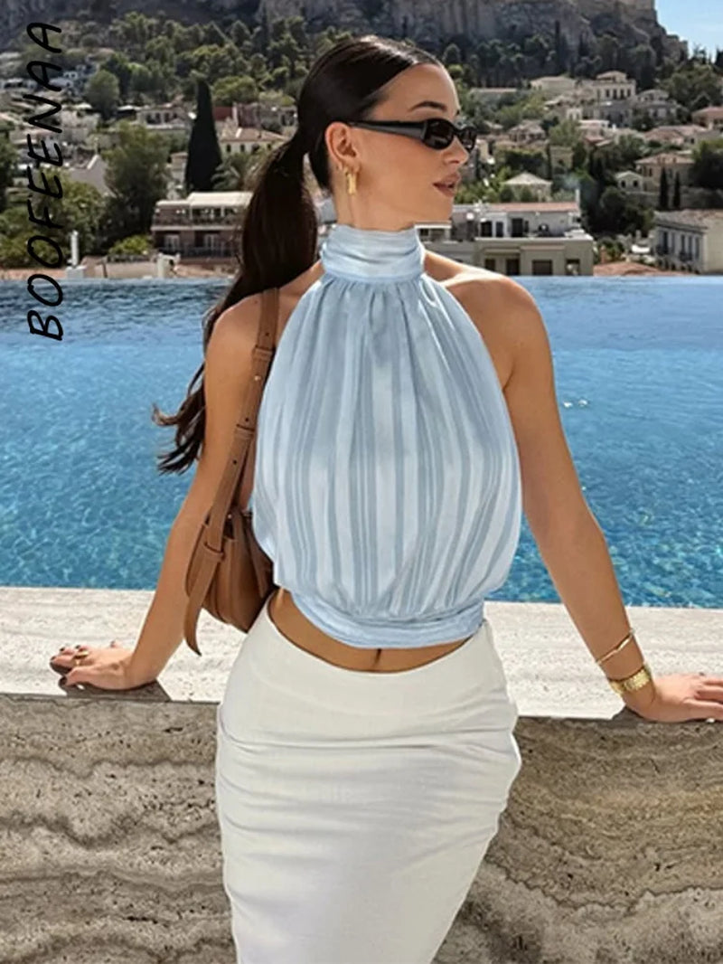 Lace up Backless Halter Tops for Woman Clothes Summer 2026 Fashion Sexy Crop Top C70-CG16
