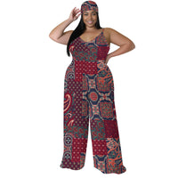 Plus Size Animal Print Jumpsuit - Strapless Wide Leg Romper with Scarf, Sexy Palazzo Pants for Women