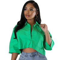Women Half Sleeve V-Neck Blouse and Shirt Street Basic Crop Tops 2024 Fashion Casual Summer Leisure Loose Outwear