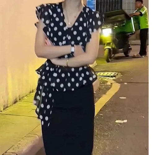 Women Chiffon Polka Dot Printing Bandage Vintage Blouse Thin Sleeveless Temperament Shirt Tops Summer Elegant Fashion Clothing