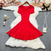 Korean Fashion A-Line Knitted Short Dress 2026 New Y2K Summer Red Black Pleated Party Dress Streetwear Lady Vestidos