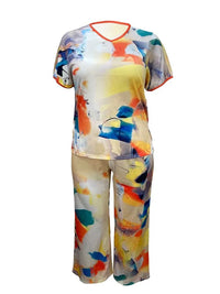 2 Piece Sets Women Outfit Fashion Print Top and Trousers Female Clothing Summer Suit Pants for Ladies Casual plus Size Clothes
