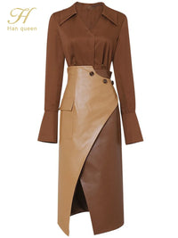 Autumn 2 Pieces Set Women Long Sleeve + High Waist Contrast Color Pencil Skirts Casual Simple Office Lady Skirt Suit