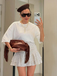 Sweet Back Heart Hollow Design Cotton T-Shirt Spring and Summer Women'S Trend Soft Daily Travel Casual O-Neck Short Sleeved Top