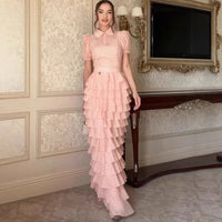 Women 3 Piece Sets Skirt Set Puff Sleeve Shirt Sling Tops Long Cake Dress Elastic Waist a Line Lace up Work Elegant 2026 Summer