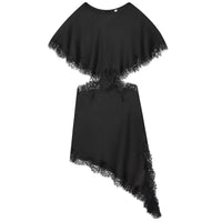 Lace Dress Asymmetrical Satin Dresses for Woman Summer Black Green Midi Vestido Elegant Party Hollow Out Evening Gowns