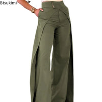 2026 Women'S Elegant Pants New Staggered Design High Waist Casual Wide Leg Pants Solid Slim Fit Trousers for Women Flare Pants