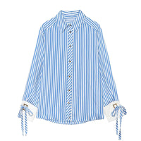 Women'S Shirt 2026 Summer New Fashion Bow-Tie Striped Shirt Jacket for Women Elegance Chic New Daily Ladies Shirt