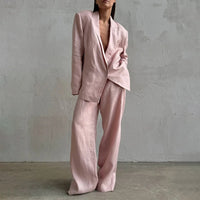 2026 Autumn Winter New High-End Cotton and Linen Suit Long Sleeved and Long Pants Set Design Sense Temperament and Fashion