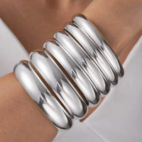 Vintage Chunky Wheels Metal Cuff Bangles Bracelets Set for Women Fashion Simple Smooth Exaggerated Stacked Bangles Jewelry Gifts