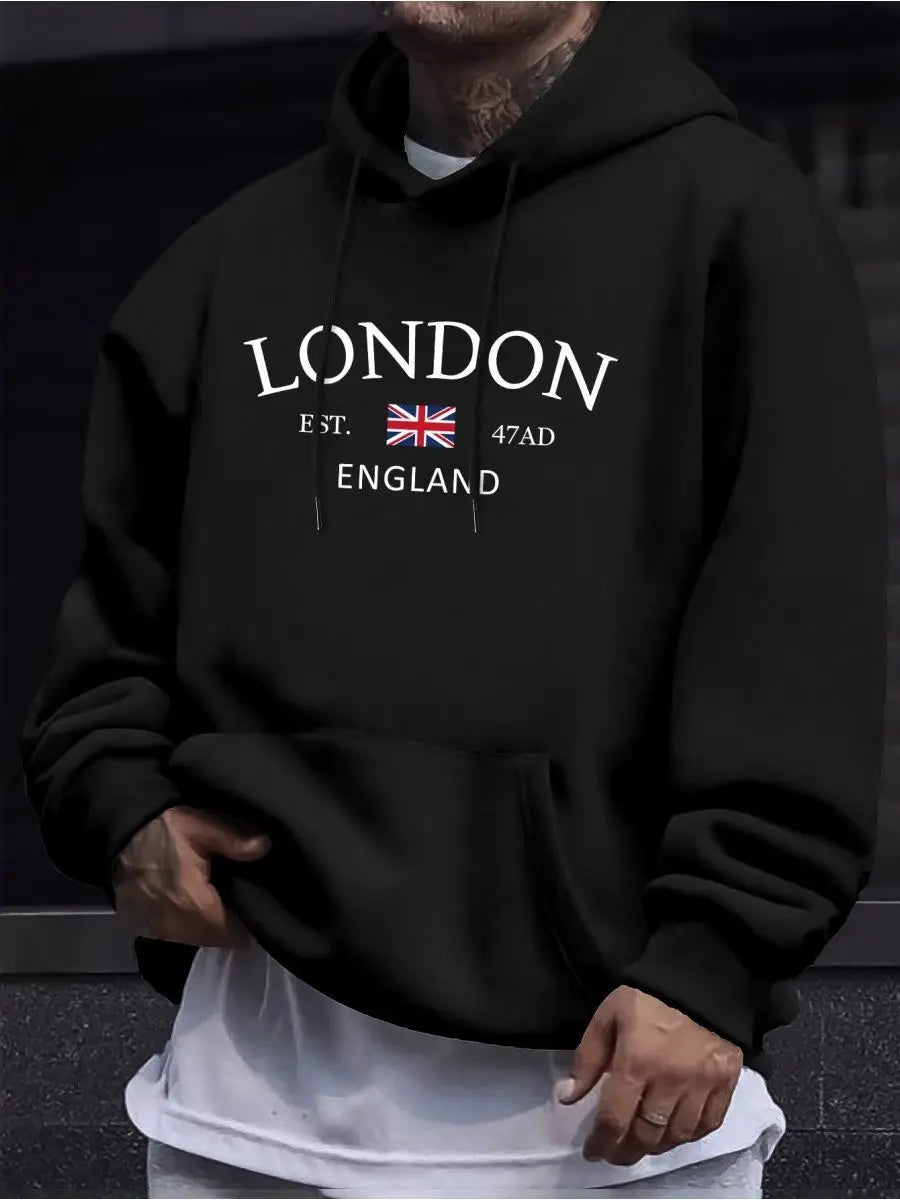 London England Union Jack Print Hooded Sweater Autumn and Winter Men'S and Women'S Casual Hoodie Pullover Sweatshirt Daily Wear