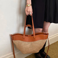 Branded Straw Knitted Big Tote Bags for Women Two-Sized Big Capacity Shopper Shoulder Bag Set 2026 Summer Latest Beach Bag