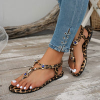 Summer New Leopard Pattern Women'S Large Sandals round Head Flat Bottom Beaded Sandals Leopard Pattern Fashion Shoulder Bag Set