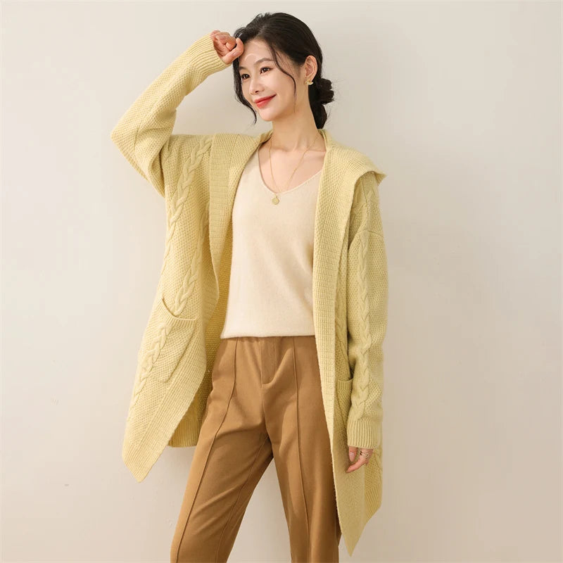 Cardigan long femme élégant avec capuche