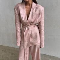 2026 Autumn Winter New High-End Cotton and Linen Suit Long Sleeved and Long Pants Set Design Sense Temperament and Fashion