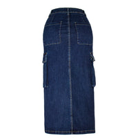 Women Denim Skirt Casual Slim Fit Midi Length Solid Pockets High Waist Pockets Skirts Wrap Hip Shinny Lady Streetwear Summer