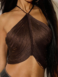 Sexy Vintage Tassel Crop Top Women Summer See through Halter Tanks Top Club Party Tops for Woman Clothing Cropped Streetwear Hot