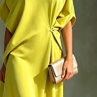 Women One Shoulder Midi Dress Batwing Sleeve Waist Twist Knot Asymmetrical Hem Dress for Cocktail Party Evening Outfit