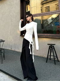 Solid Loose Spliced Button Fashion Pants for Women Patchwork Skirts Minimalism High Waist Pant Female Autumn Clothing