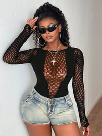 Women'S plus Size Sexy Bodysuit Hollow Out Long Sleeve Bodycon Stretchy Slim Fit Bodysuit Sexy Club Party Street Outfit