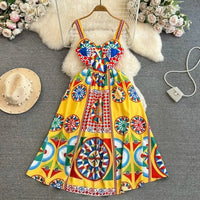 Dress Women Long Dresses Sling Strapless Sleeveless Print Floral a Line Vestidos Streetwear Elegant Splice Y2K High Waist Party