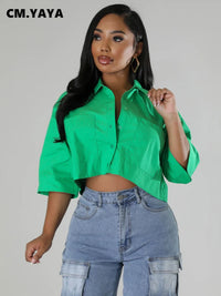 Women Half Sleeve V-Neck Blouse and Shirt Street Basic Crop Tops 2024 Fashion Casual Summer Leisure Loose Outwear