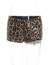 Sexy Chic Leopard Printed Super-Short Night Club Shorts Women Fashion Skinny Sequins Short Pants Evening Party Outfit Streetwear