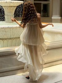 Elegant Dress Women Bow Tassel Decoration Irregular Ruffles Hem Chest Wrap Folds Sleeveless Birthday Party Bodycon