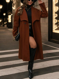 Caramel Brown Mid-Length Lapel Wool Blend Coat, Fall Winter Oversized Elegant Plus-Size Woolen Outerwear