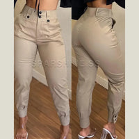 Women'S Pants High Waist Fashion Temperament Commuting Trousers Ankle Length Khaki Button Pencil Pants Trendy Versatile Pants