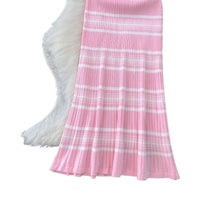 Women'S Pink Striped Sleeveless O Neck Stretchy Sundress Knit Bodycon Maxi Dress Pencil Summer Beach Vacation Daily Party Dress