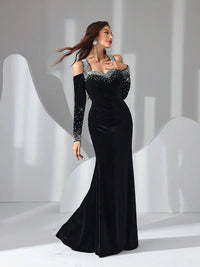 TOLEEN Women'S Elegant Velvet Dress with Bow Tie Backless Design 2024 New Luxury Diamond Formal Party Evening Prom Maxi Dresses