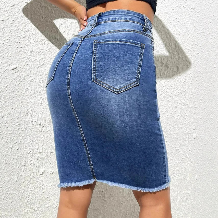 New Elastic High-Waist Denim Hip Skirts Women